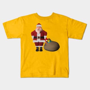 Merry Christmas Santa With Big Gift Bag Kids T-Shirt